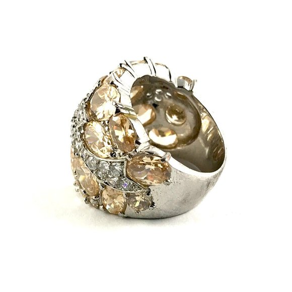 Silver Tone Orange CZ Ring Size 8 - Picture 3 of 4